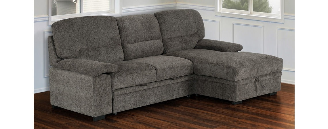Affordable PR2115-2PC Romano Charcoal Sofa Sleeper & Chaise